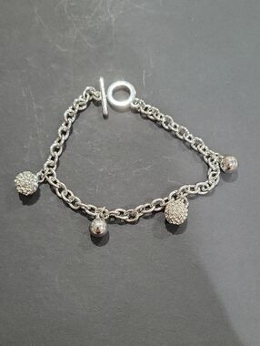 Sterling Silver Charm Bracelet with Pavé Bead Accents
